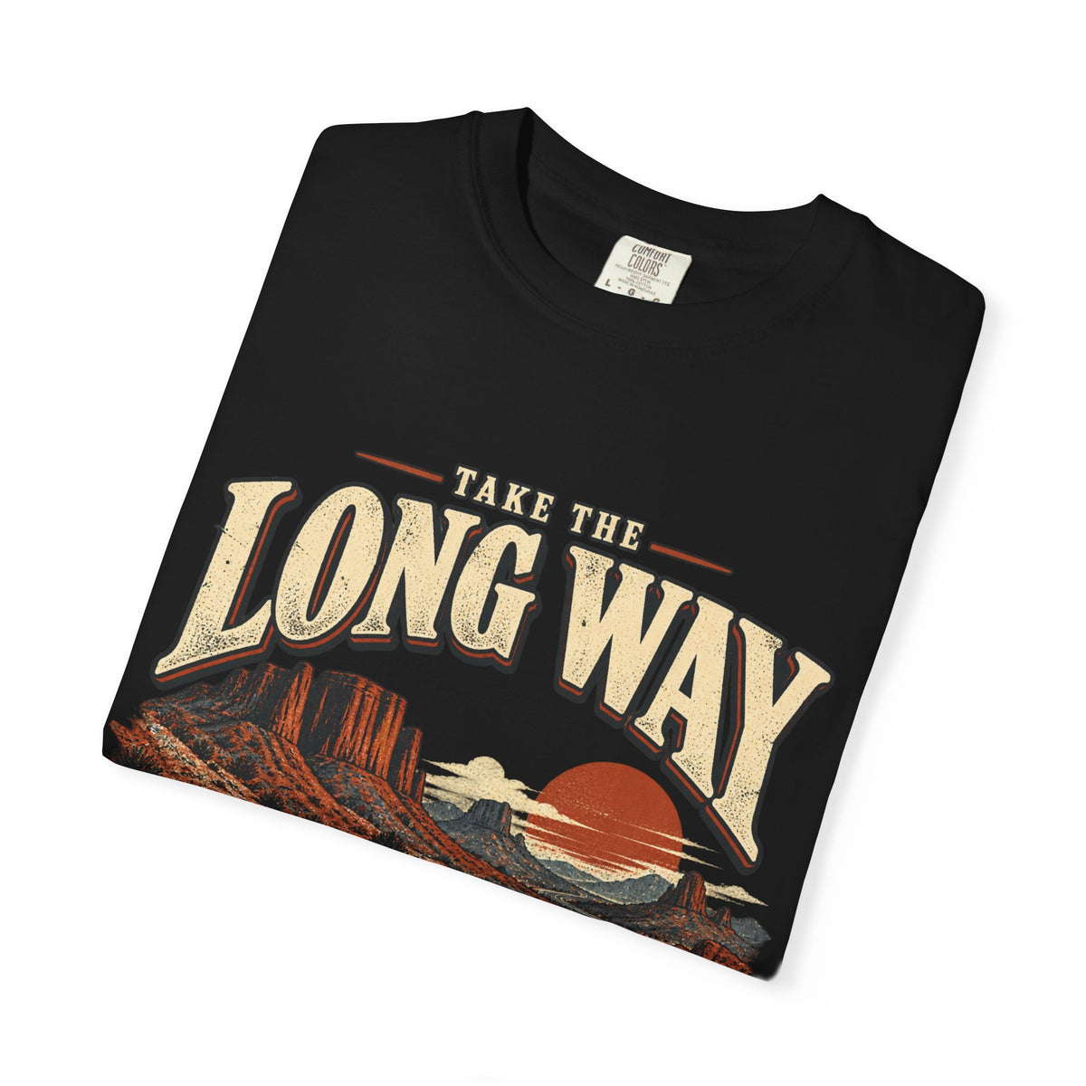 Retro Car Oversized T-Shirt, Take the Long Way, Unisex Desert Road Trip Tee