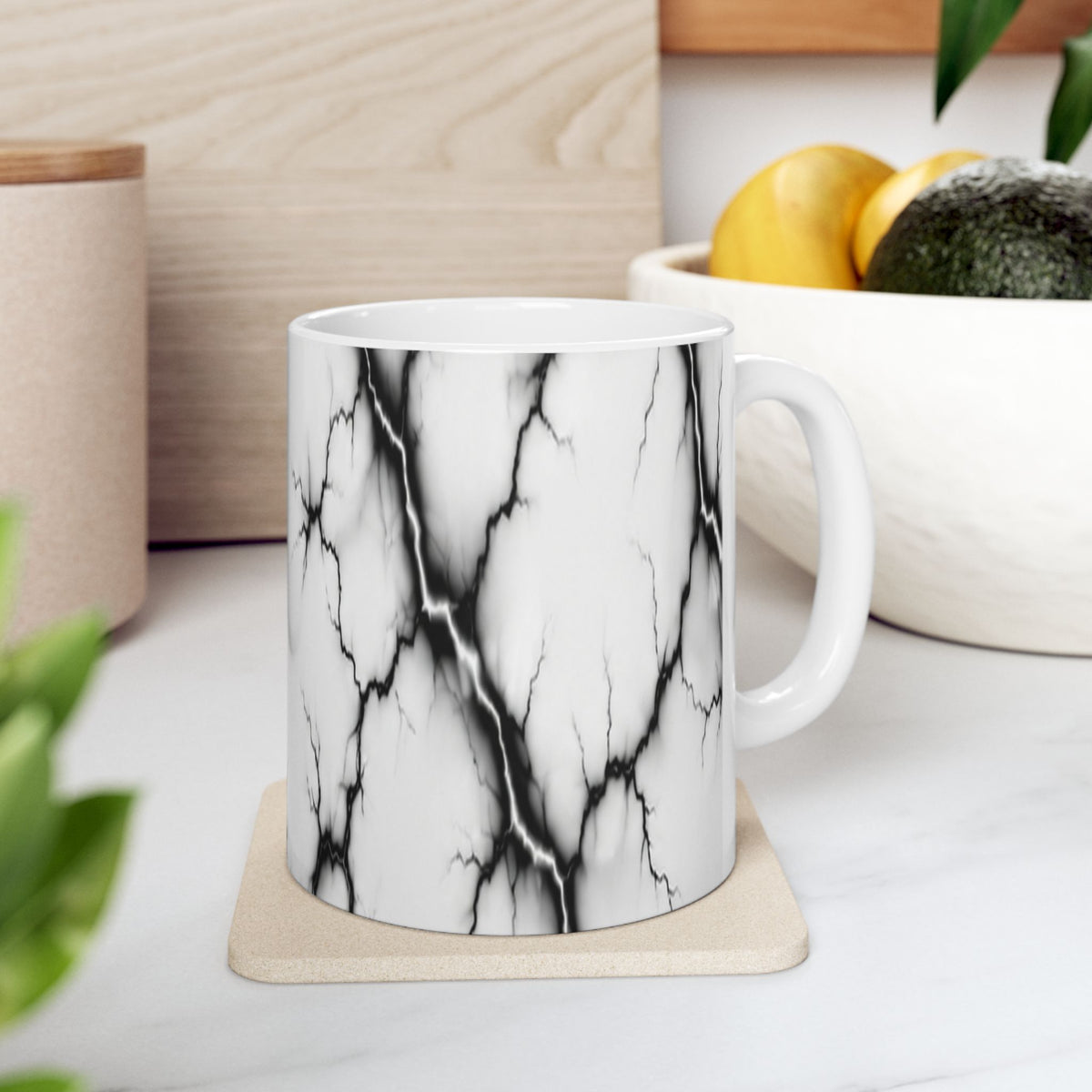 Marble Veins Ceramic Mug – Modern Black and White Coffee & Tea Cup