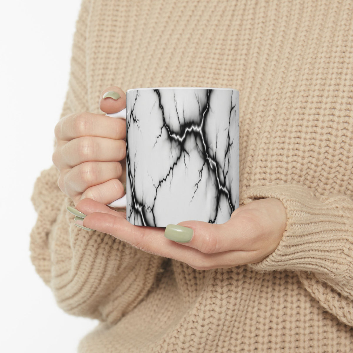 Marble Veins Ceramic Mug – Modern Black and White Coffee & Tea Cup