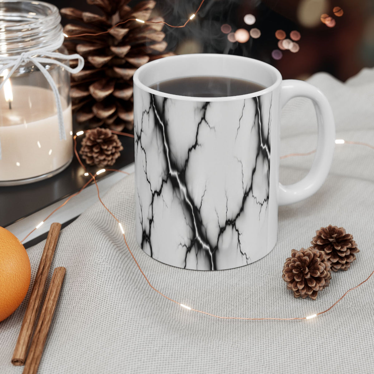 Marble Veins Ceramic Mug – Modern Black and White Coffee & Tea Cup