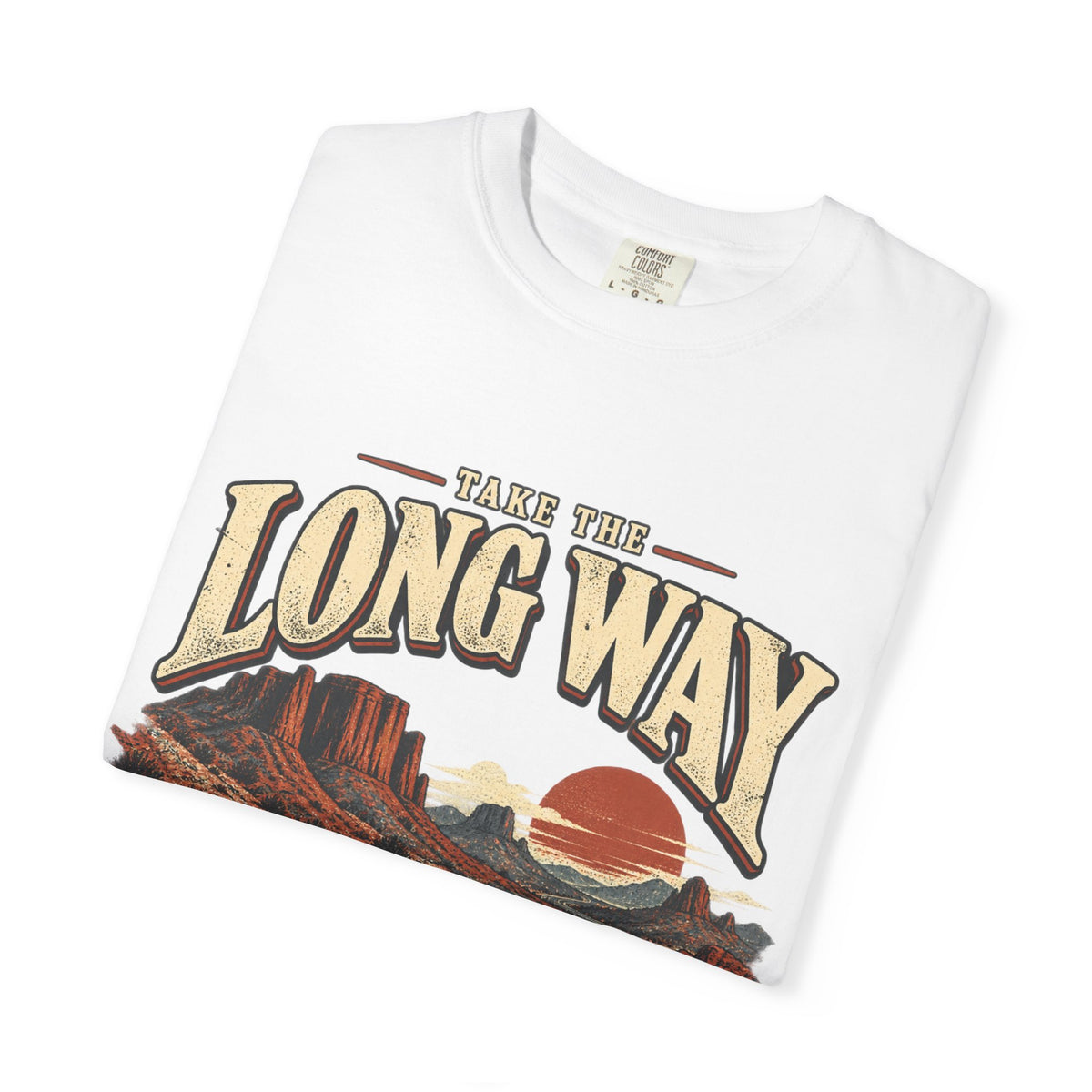 Retro Car Oversized T-Shirt, Take the Long Way, Unisex Desert Road Trip Tee