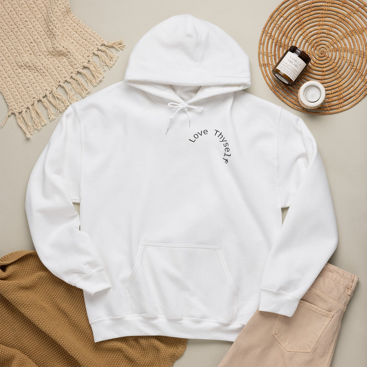 Love Thyself Typography Hoodie | Inspirational Self-Love Quote