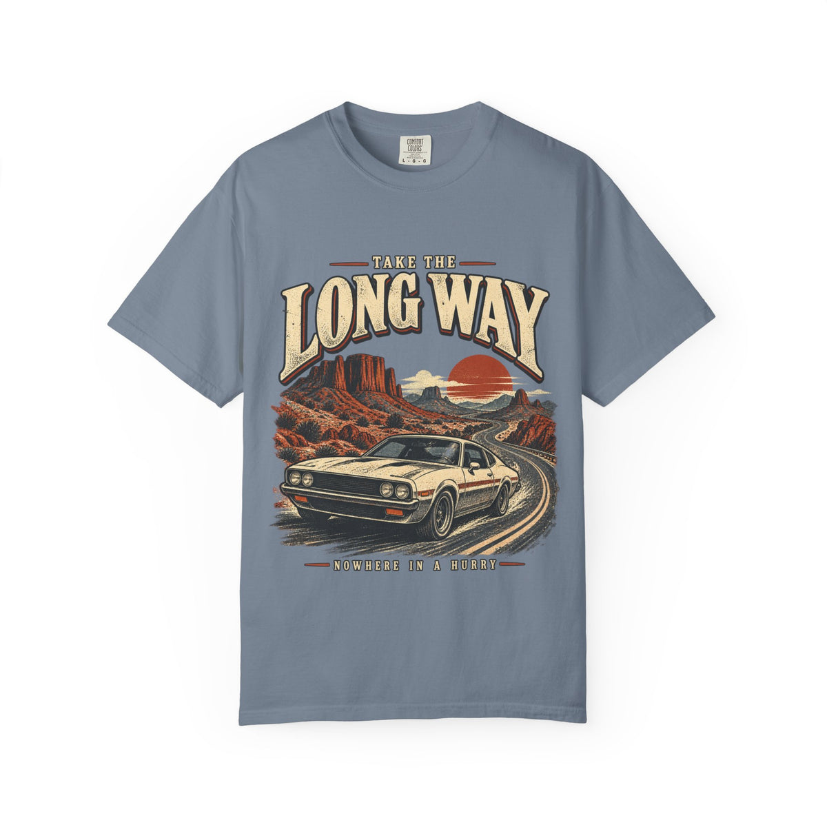 Retro Car Oversized T-Shirt, Take the Long Way, Unisex Desert Road Trip Tee