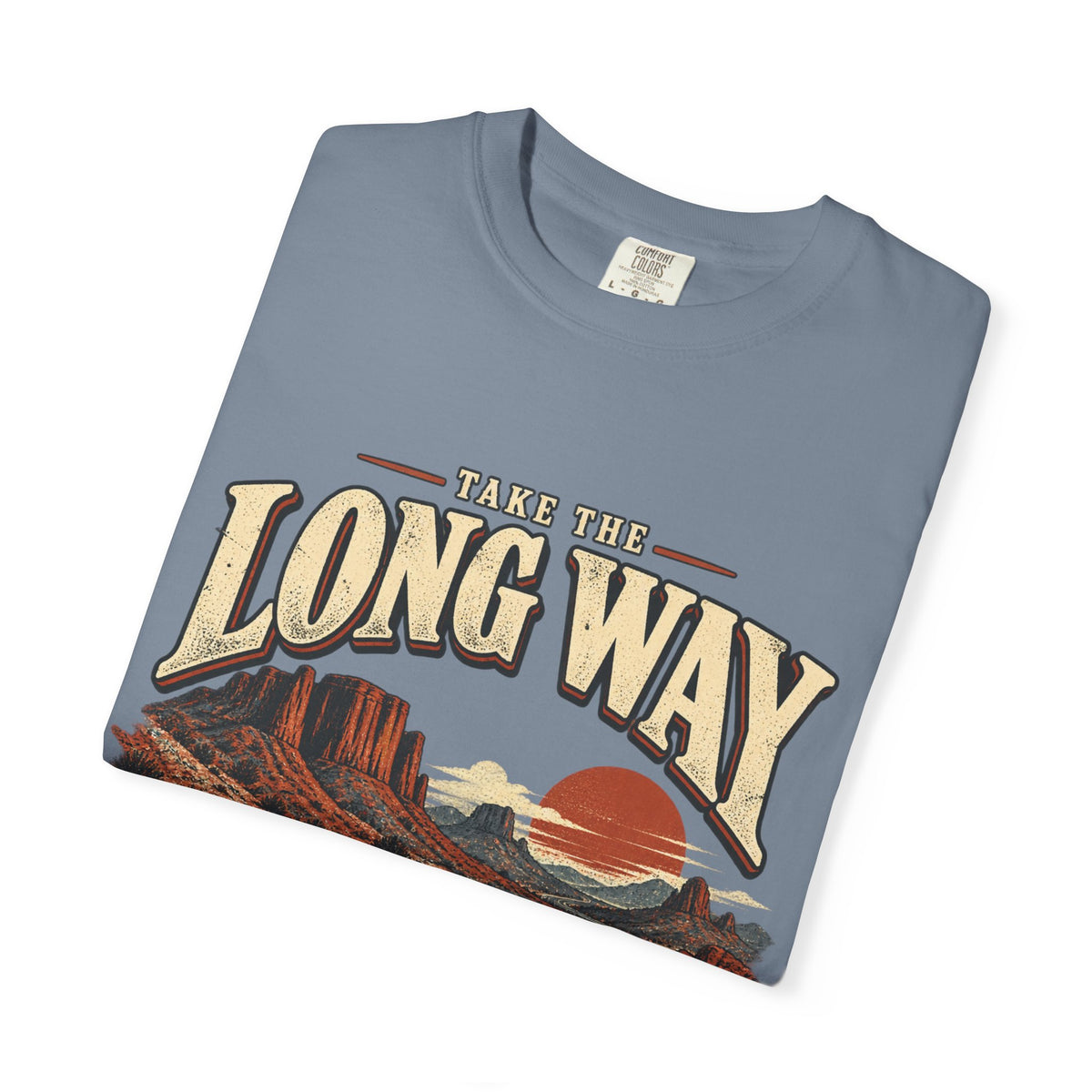 Retro Car Oversized T-Shirt, Take the Long Way, Unisex Desert Road Trip Tee