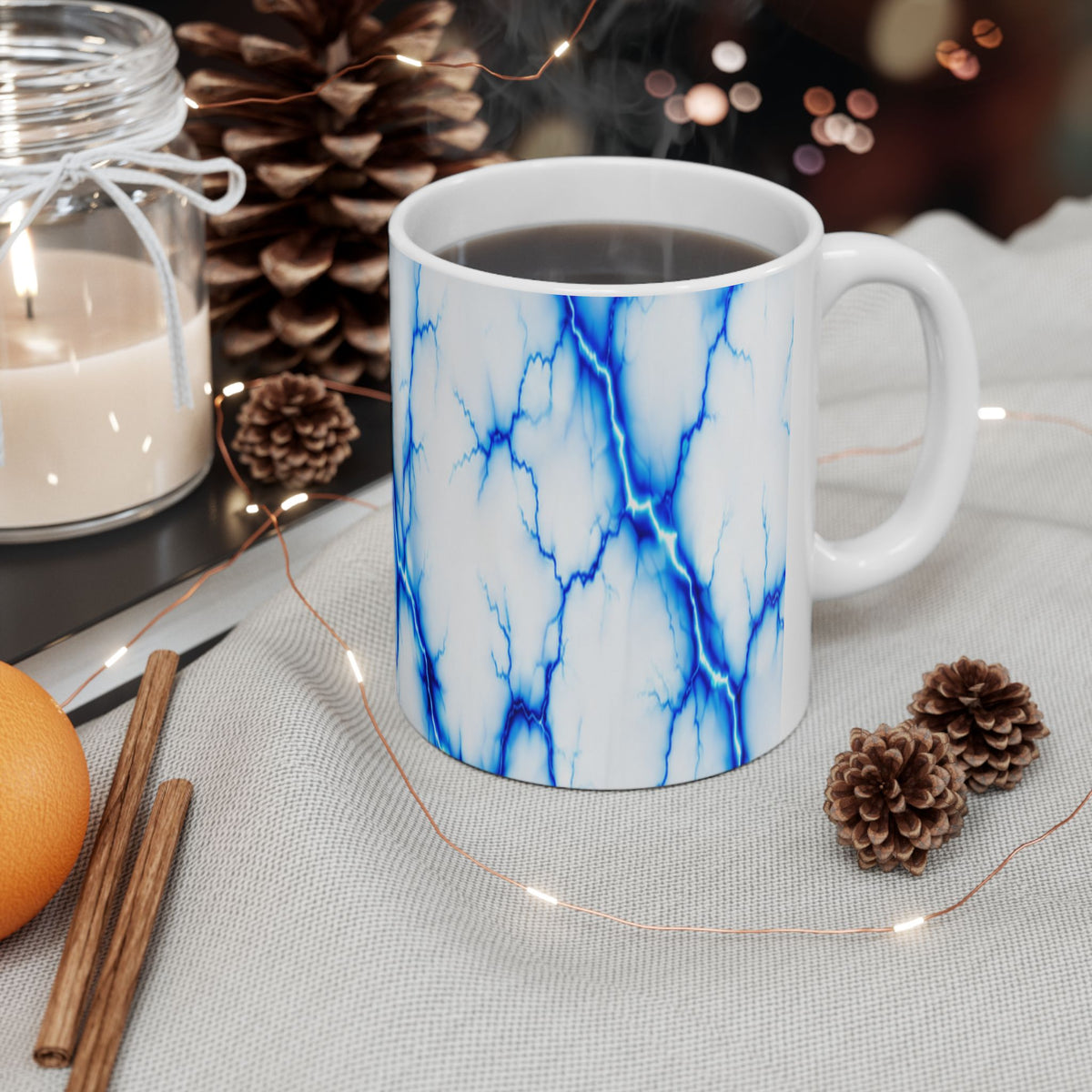 Blue Marble Veins Ceramic Mug | Marble Pattern Coffee Cup