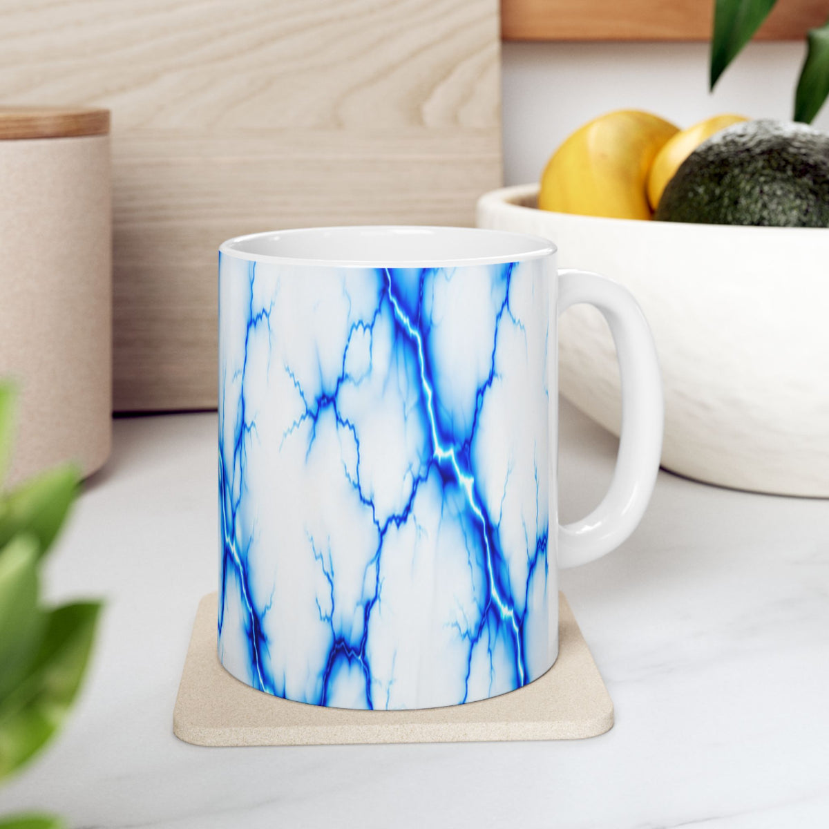 Blue Marble Veins Ceramic Mug | Marble Pattern Coffee Cup