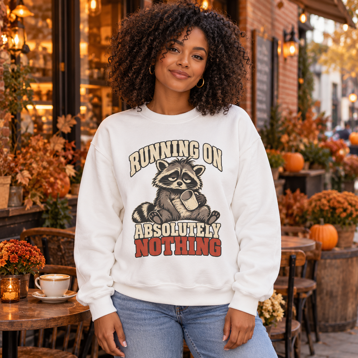 Funny Raccoon Sweatshirt, Running on Absolutely Nothing, Unisex Heavy Blend Crewneck
