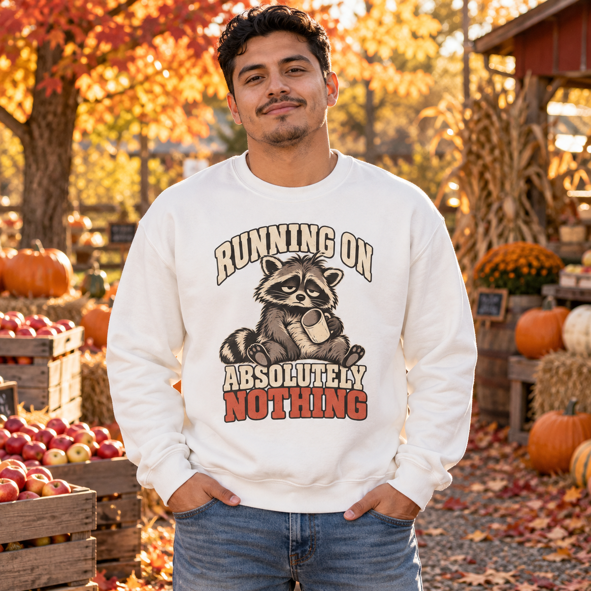 Funny Raccoon Sweatshirt, Running on Absolutely Nothing, Unisex Heavy Blend Crewneck