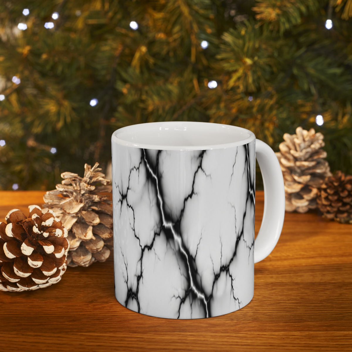Marble Veins Ceramic Mug – Modern Black and White Coffee & Tea Cup