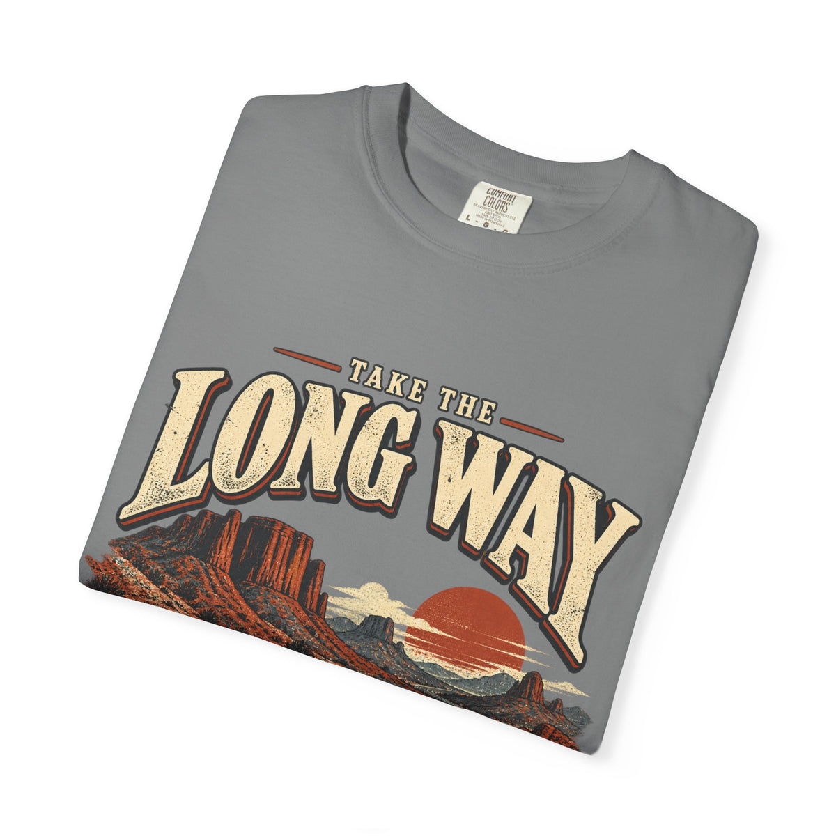 Retro Car Oversized T-Shirt, Take the Long Way, Unisex Desert Road Trip Tee