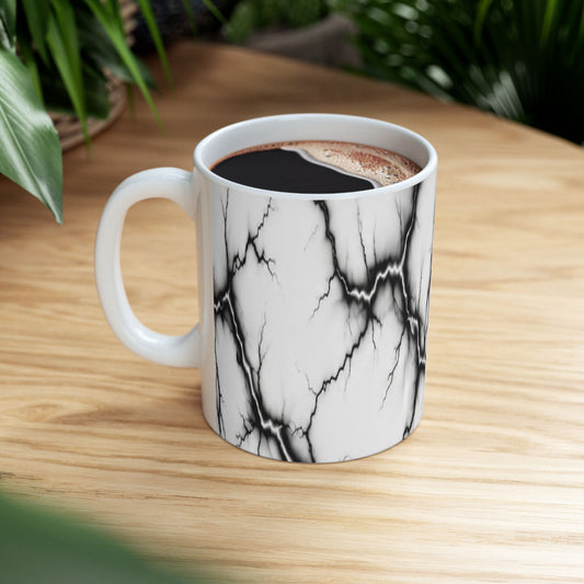 Marble Veins Ceramic Mug – Modern Black and White Coffee & Tea Cup