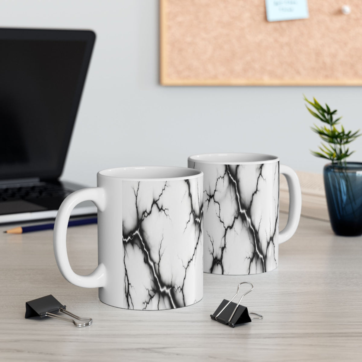 Marble Veins Ceramic Mug – Modern Black and White Coffee & Tea Cup